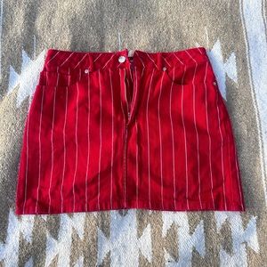 Red and white striped mini skirt